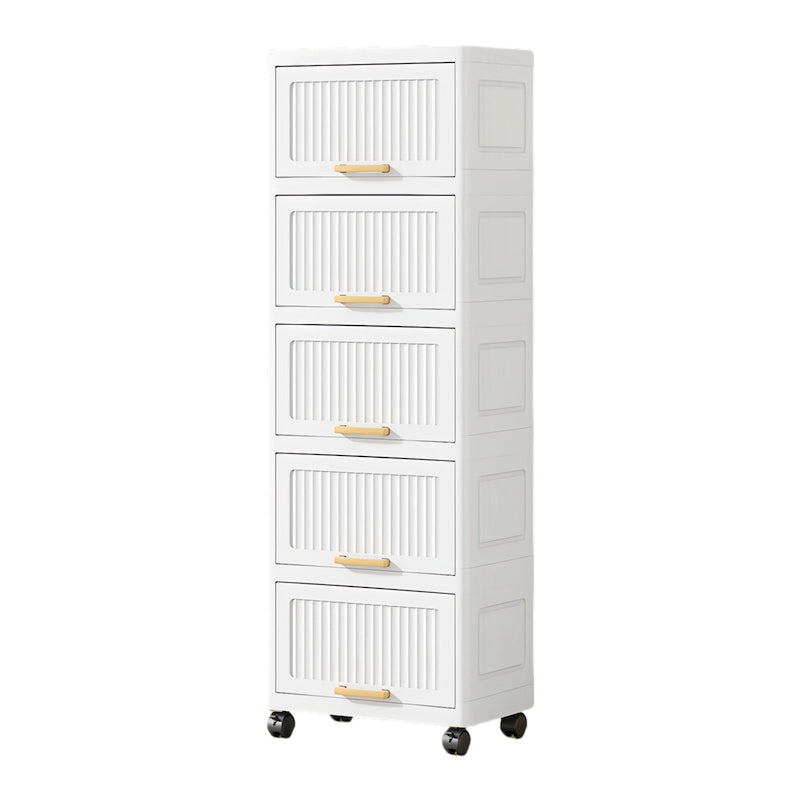 Carrelli da Cucina, Contenitore Pieghevole con Ruote, Armadietto Mobile, Scaffale da Cucina, Contenitore Mobile-Bianco