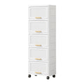Carrelli da Cucina, Contenitore Pieghevole con Ruote, Armadietto Mobile, Scaffale da Cucina, Contenitore Mobile-Bianco