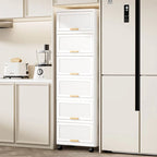 Carrelli da Cucina, Contenitore Pieghevole con Ruote, Armadietto Mobile, Scaffale da Cucina, Contenitore Mobile-Bianco
