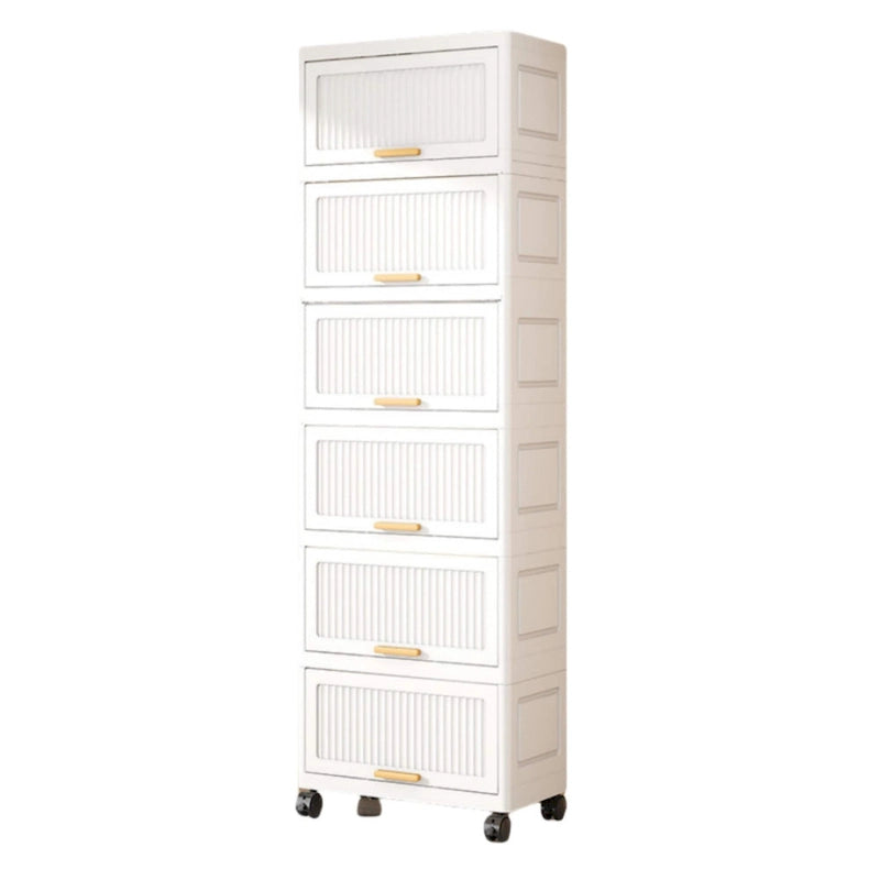 Carrelli da Cucina, Contenitore Pieghevole con Ruote, Armadietto Mobile, Scaffale da Cucina, Contenitore Mobile-Bianco