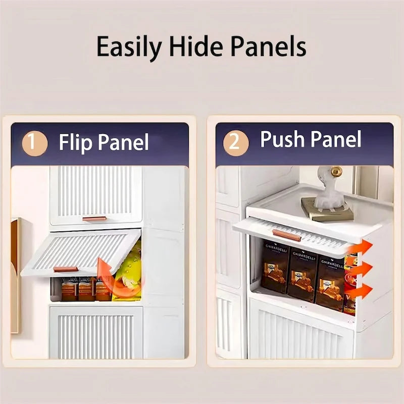Carrelli da Cucina, Contenitore Pieghevole con Ruote, Armadietto Mobile, Scaffale da Cucina, Contenitore Mobile-Bianco