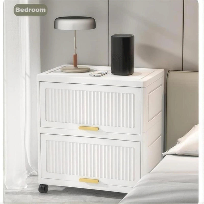 Carrelli da Cucina, Contenitore Pieghevole con Ruote, Armadietto Mobile, Scaffale da Cucina, Contenitore Mobile-Bianco