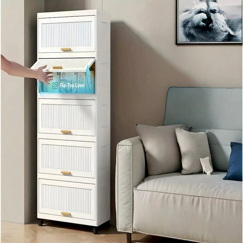 Carrelli da Cucina, Contenitore Pieghevole con Ruote, Armadietto Mobile, Scaffale da Cucina, Contenitore Mobile-Bianco