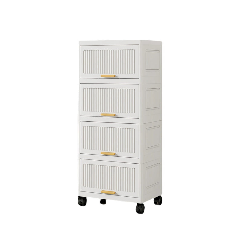 Carrelli da Cucina, Contenitore Pieghevole con Ruote, Armadietto Mobile, Scaffale da Cucina, Contenitore Mobile-Bianco