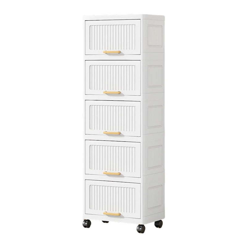 Carrelli da Cucina, Contenitore Pieghevole con Ruote, Armadietto Mobile, Scaffale da Cucina, Contenitore Mobile-Bianco