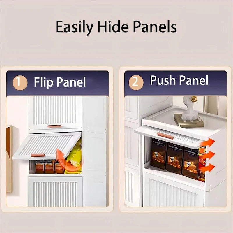 Carrelli da Cucina, Contenitore Pieghevole con Ruote, Armadietto Mobile, Scaffale da Cucina, Contenitore Mobile-Bianco
