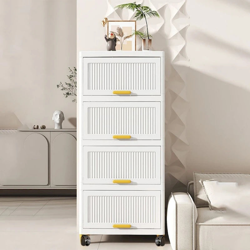 Carrelli da Cucina, Contenitore Pieghevole con Ruote, Armadietto Mobile, Scaffale da Cucina, Contenitore Mobile-Bianco