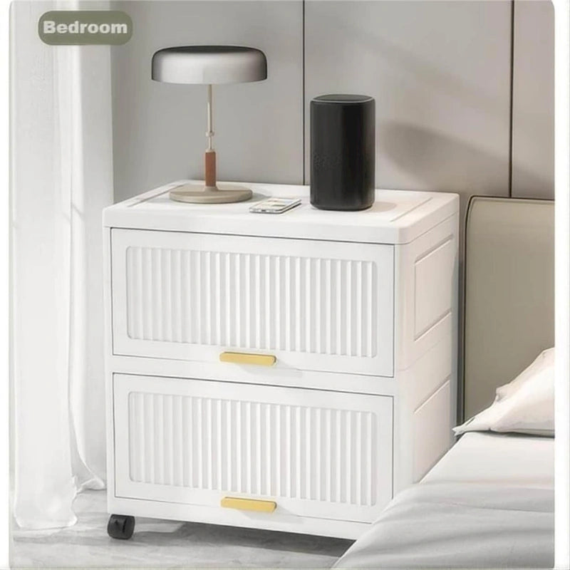 Carrelli da Cucina, Contenitore Pieghevole con Ruote, Armadietto Mobile, Scaffale da Cucina, Contenitore Mobile-Bianco