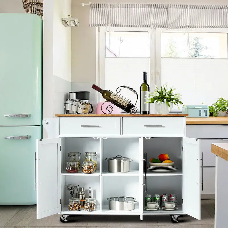 Carrello da Cucina con Isola Top in Legno Mobile Contenitore Rotante