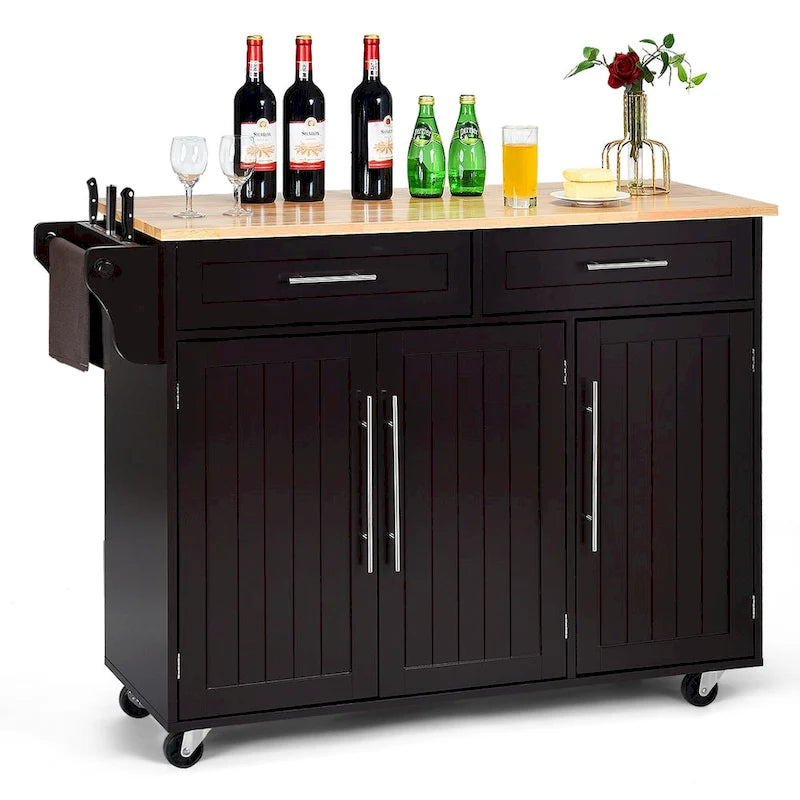 Carrello da Cucina con Isola Top in Legno Mobile Contenitore Rotante