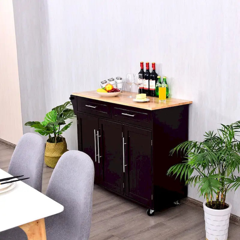 Carrello da Cucina con Isola Top in Legno Mobile Contenitore Rotante