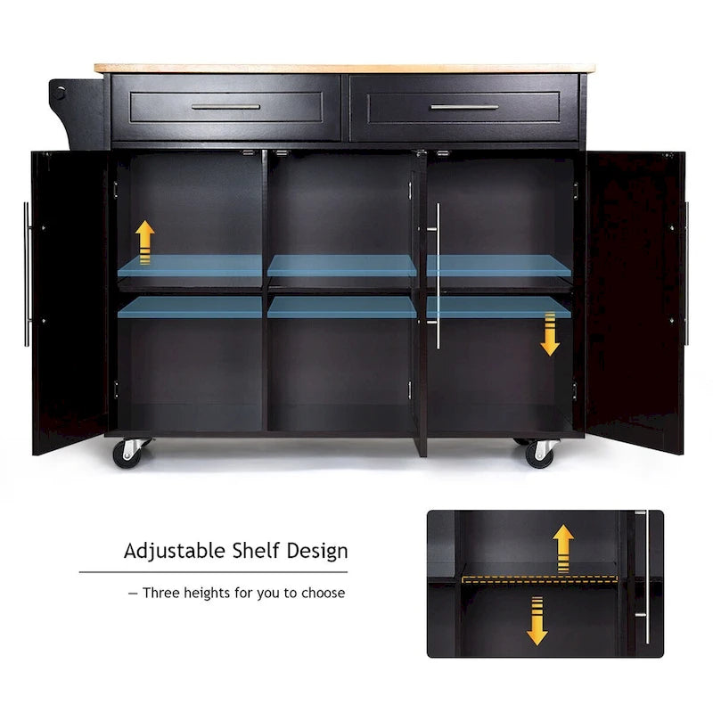 Carrello da Cucina con Isola Top in Legno Mobile Contenitore Rotante