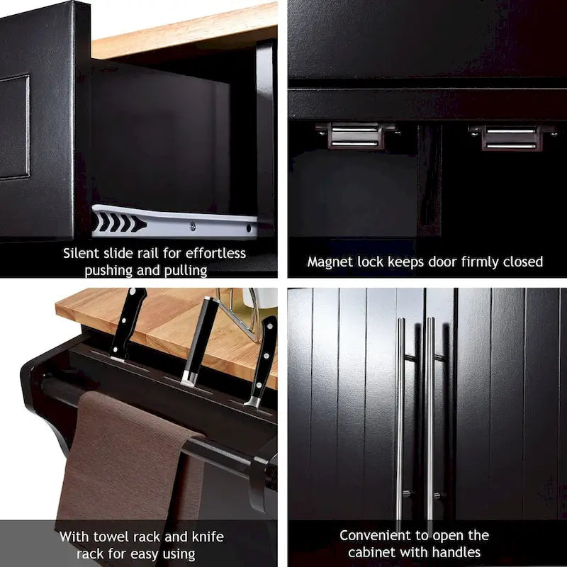 Carrello da Cucina con Isola Top in Legno Mobile Contenitore Rotante