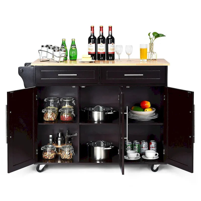 Carrello da Cucina con Isola Top in Legno Mobile Contenitore Rotante