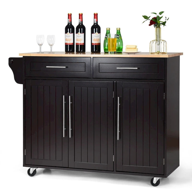 Carrello da Cucina con Isola Top in Legno Mobile Contenitore Rotante