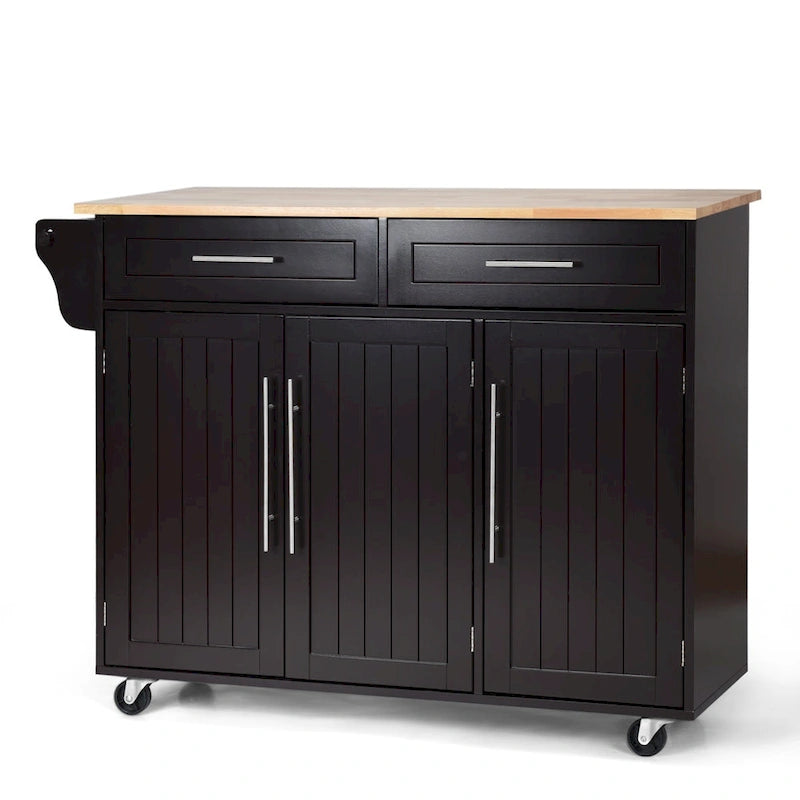 Carrello da Cucina con Isola Top in Legno Mobile Contenitore Rotante