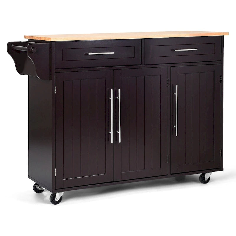 Carrello da Cucina con Isola Top in Legno Mobile Contenitore Rotante