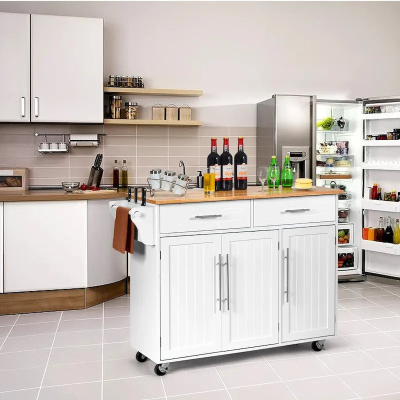 Carrello da Cucina con Isola Top in Legno Mobile Contenitore Rotante