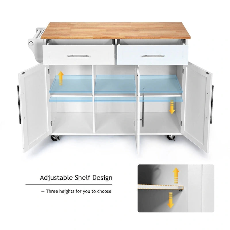 Carrello da Cucina con Isola Top in Legno Mobile Contenitore Rotante