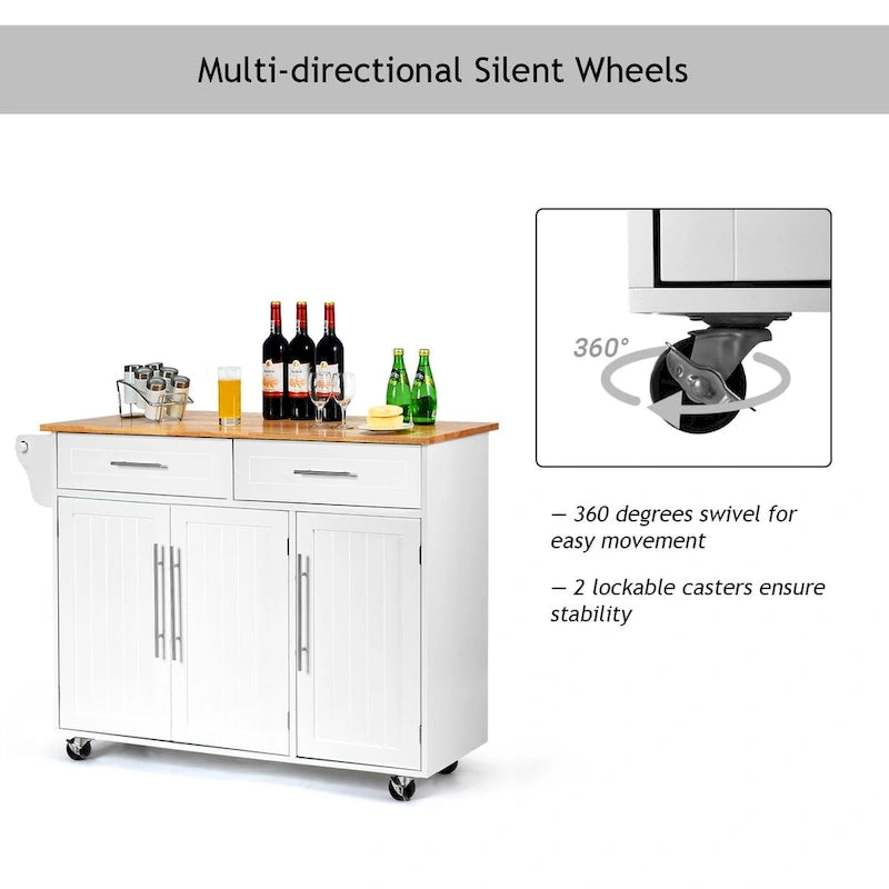 Carrello da Cucina con Isola Top in Legno Mobile Contenitore Rotante