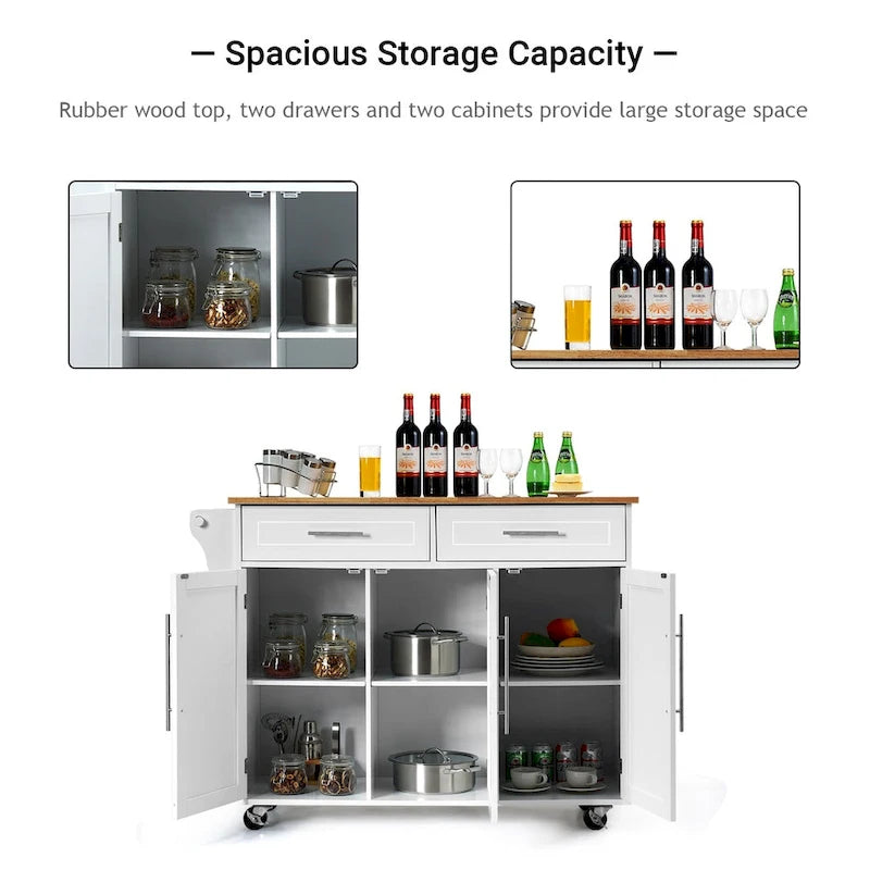 Carrello da Cucina con Isola Top in Legno Mobile Contenitore Rotante