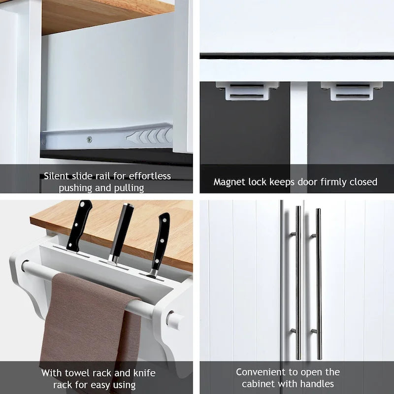 Carrello da Cucina con Isola Top in Legno Mobile Contenitore Rotante