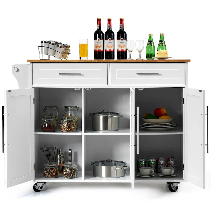 Carrello da Cucina con Isola Top in Legno Mobile Contenitore Rotante