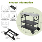 Tavolo Carrello Grill Mobile a 3 Ripiani Multifunzionale per Casa e Esterni