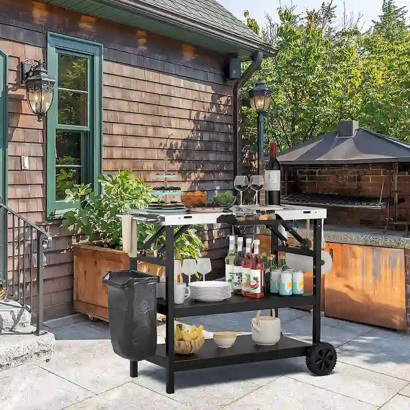 Tavolo Carrello Grill Mobile a 3 Ripiani Multifunzionale per Casa e Esterni