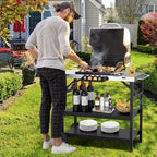 Tavolo Carrello Grill Mobile a 3 Ripiani Multifunzionale per Casa e Esterni