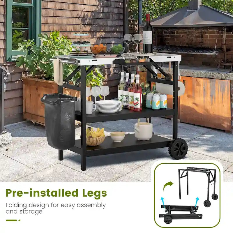 Tavolo Carrello Grill Mobile a 3 Ripiani Multifunzionale per Casa e Esterni
