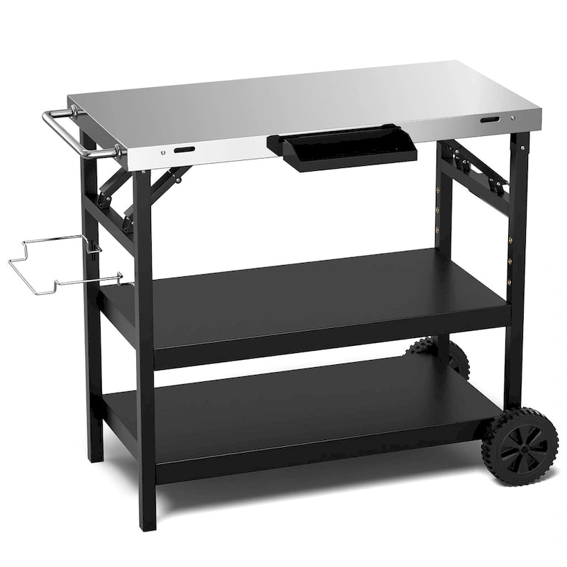 Tavolo Carrello Grill Mobile a 3 Ripiani Multifunzionale per Casa e Esterni