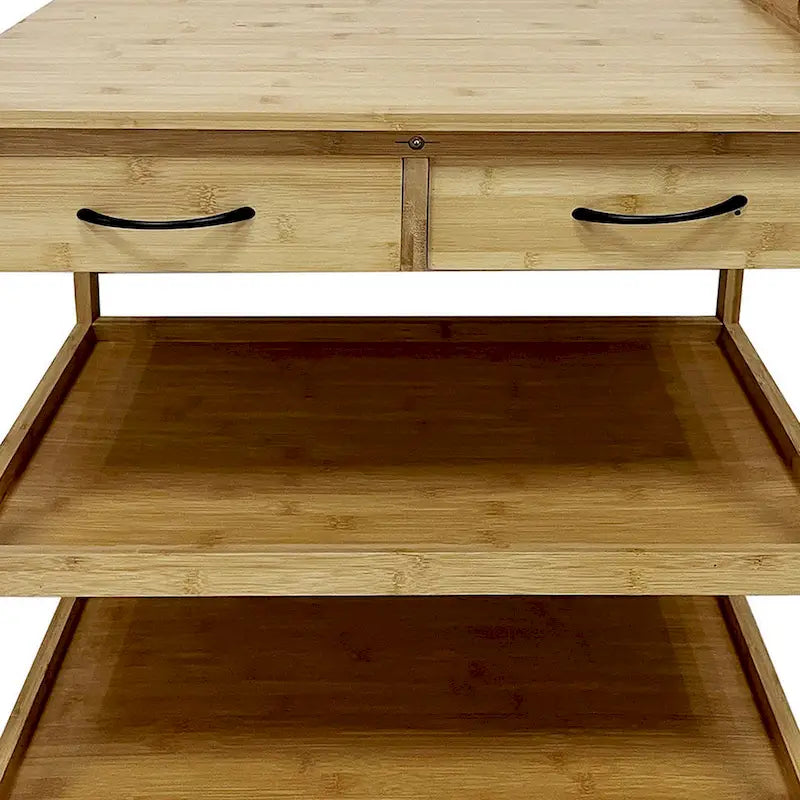 Carrello da Bar Cucina, 2 Cassetti, 2 Ripiani, Bambù Marrone, Ruote Girevoli
