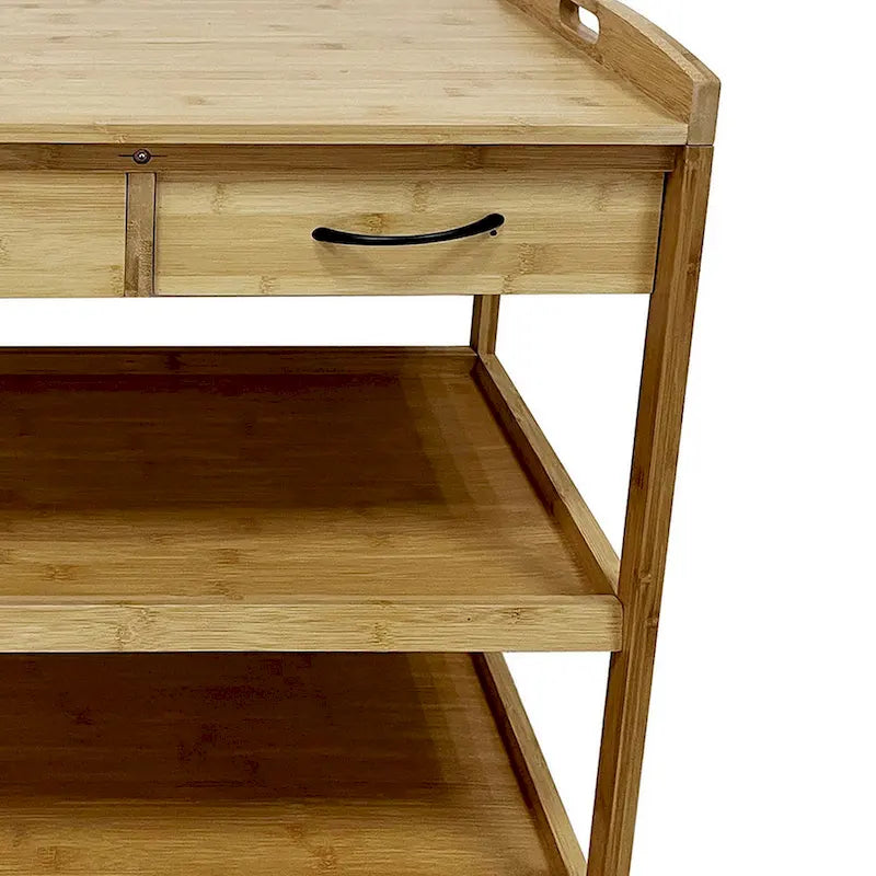 Carrello da Bar Cucina, 2 Cassetti, 2 Ripiani, Bambù Marrone, Ruote Girevoli