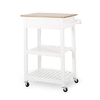Carrello da Cucina Multifunzionale Contemporaneo con Piano in Legno di Gomma, Ripiani a Doghe Aperte, Rotelle Girevoli, Cassetto e Porta-Asciugamani
