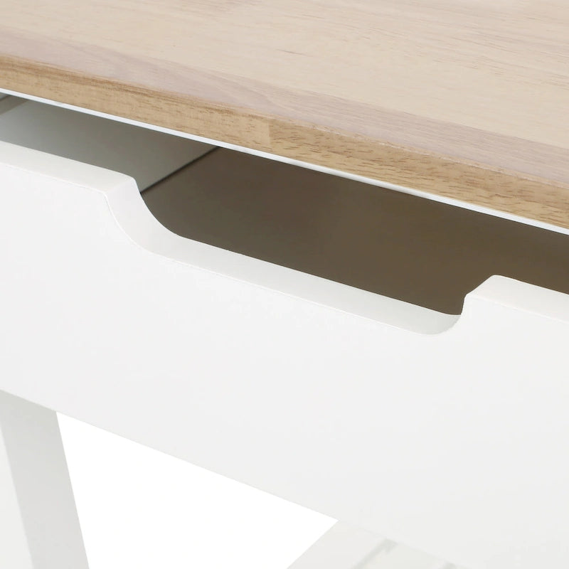 Carrello da Cucina Multifunzionale Contemporaneo con Piano in Legno di Gomma, Ripiani a Doghe Aperte, Rotelle Girevoli, Cassetto e Porta-Asciugamani