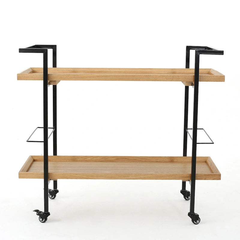 Carrello Bar con Ripiani Effetto Legno, Maniglia e Ruote Bloccabili - Carrello di Servizio Mobile Stile Industriale con Porta Bottiglie