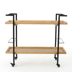 Carrello Bar con Ripiani Effetto Legno, Maniglia e Ruote Bloccabili - Carrello di Servizio Mobile Stile Industriale con Porta Bottiglie