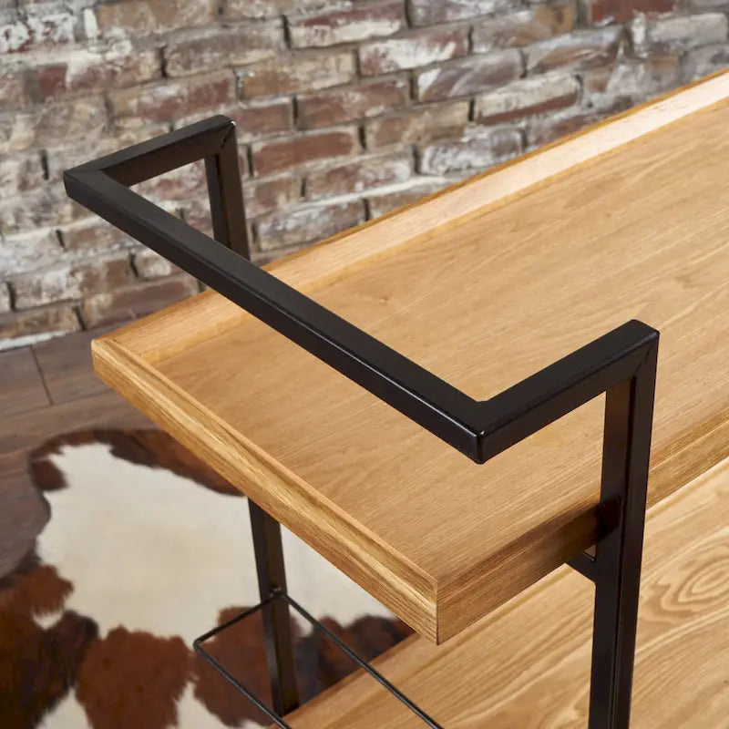 Carrello Bar con Ripiani Effetto Legno, Maniglia e Ruote Bloccabili - Carrello di Servizio Mobile Stile Industriale con Porta Bottiglie