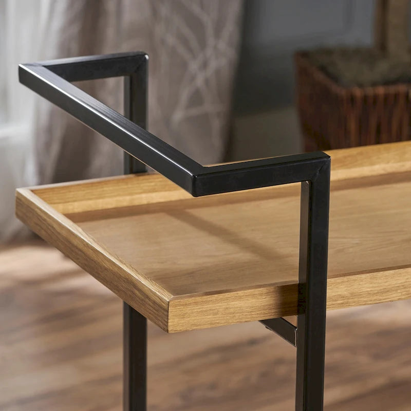 Carrello Bar con Ripiani Effetto Legno, Maniglia e Ruote Bloccabili - Carrello di Servizio Mobile Stile Industriale con Porta Bottiglie