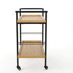 Carrello Bar con Ripiani Effetto Legno, Maniglia e Ruote Bloccabili - Carrello di Servizio Mobile Stile Industriale con Porta Bottiglie