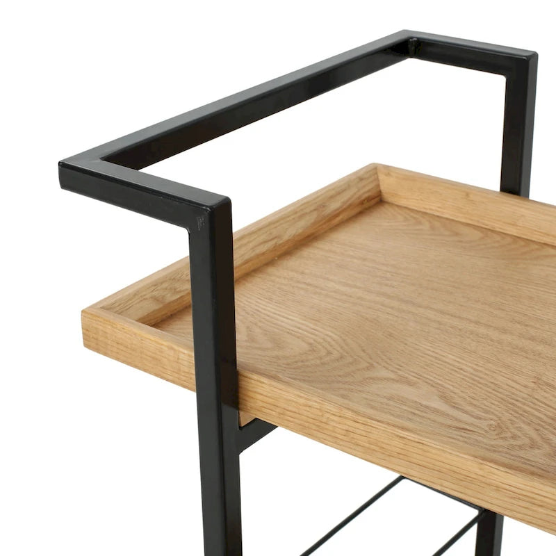 Carrello Bar con Ripiani Effetto Legno, Maniglia e Ruote Bloccabili - Carrello di Servizio Mobile Stile Industriale con Porta Bottiglie