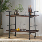 Carrello Bar con Ripiani Effetto Legno, Maniglia e Ruote Bloccabili - Carrello di Servizio Mobile Stile Industriale con Porta Bottiglie