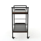 Carrello Bar con Ripiani Effetto Legno, Maniglia e Ruote Bloccabili - Carrello di Servizio Mobile Stile Industriale con Porta Bottiglie
