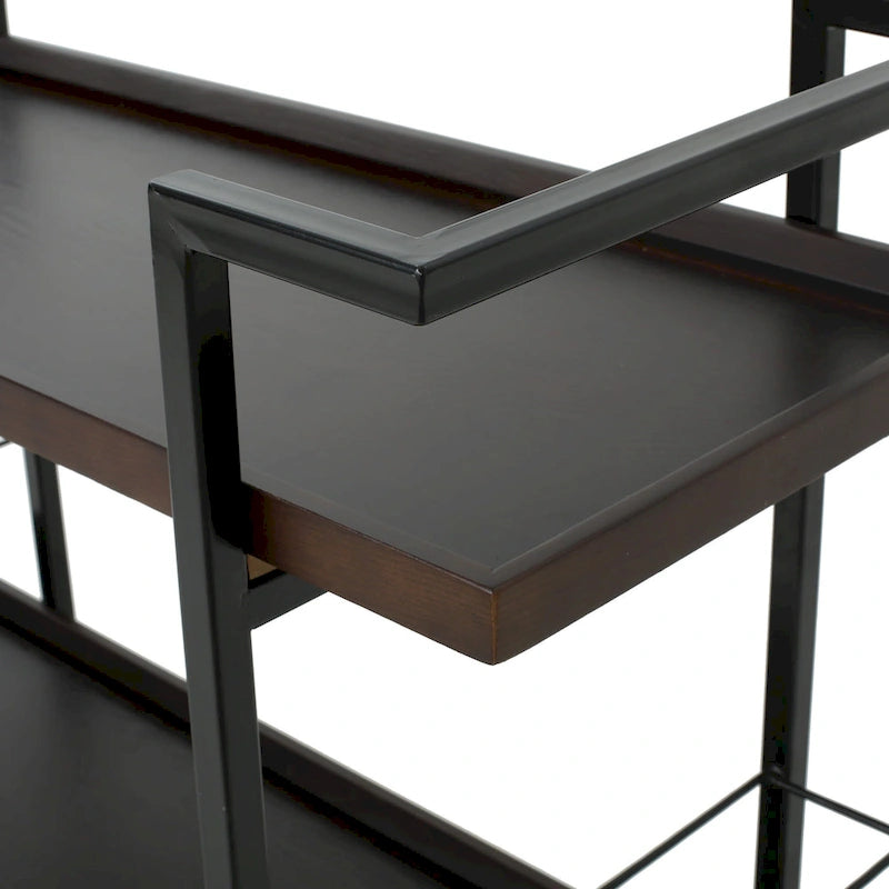 Carrello Bar con Ripiani Effetto Legno, Maniglia e Ruote Bloccabili - Carrello di Servizio Mobile Stile Industriale con Porta Bottiglie