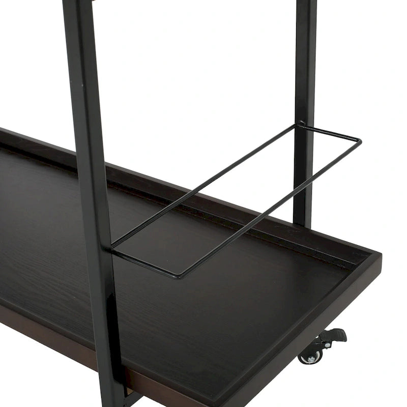 Carrello Bar con Ripiani Effetto Legno, Maniglia e Ruote Bloccabili - Carrello di Servizio Mobile Stile Industriale con Porta Bottiglie
