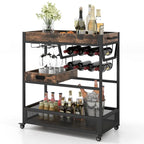 Gymax Rolling Bar Cart 3-Tier Industrial Buffet Serving Trolley w/