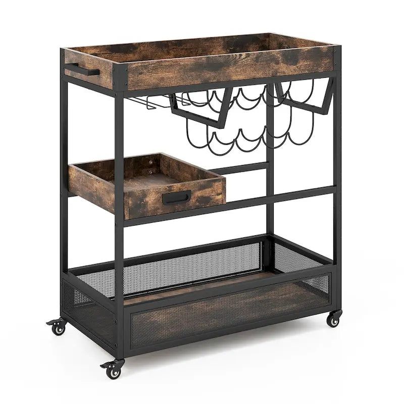 Carrello Bar con Ruote a 3 Livelli, Carrello da Servizio Industriale con Buffet