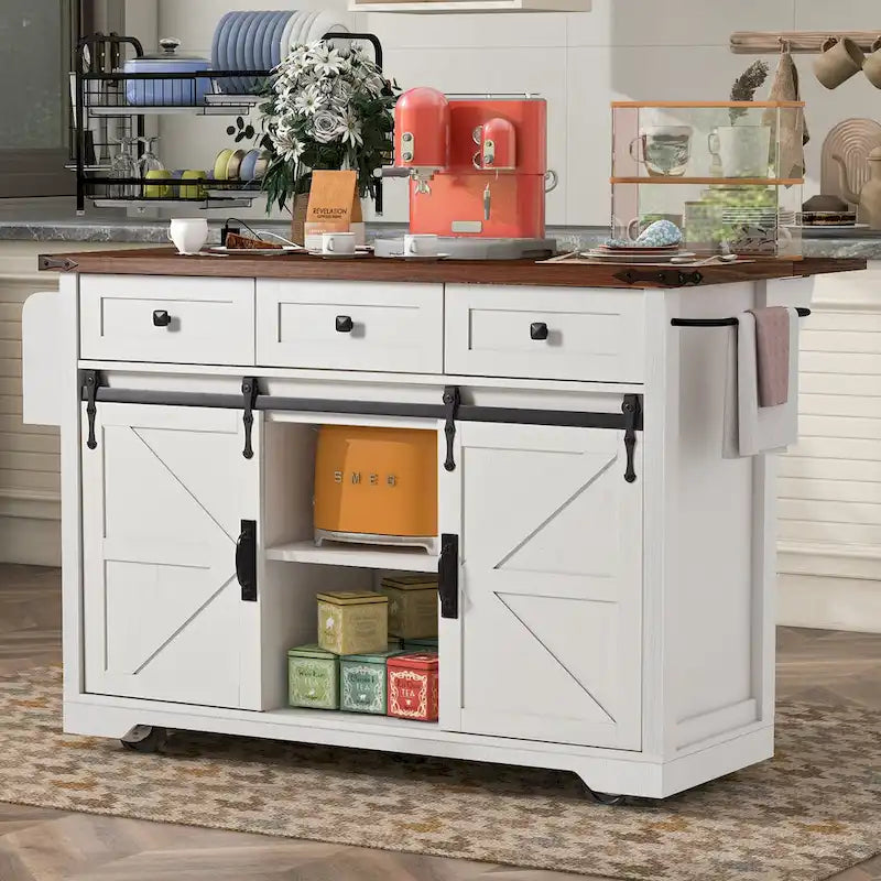 53.7 Farmhouse Kitchen Island With Power Outlet(no include stool)