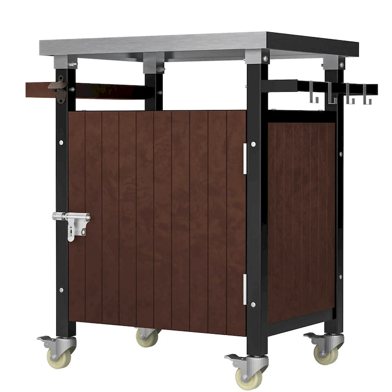 Carrello per Barbecue da Esterno con Piano in Acciaio Inox (sgabello non incluso)